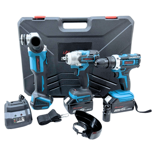 Kit de Herramientas 3 en 1 | Taladro, Llave de Impacto y Esmeril